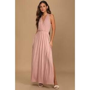 NEW Lulus Sunny Day Perfection Dusty Pink Tie-Back Maxi Dress Knit Small